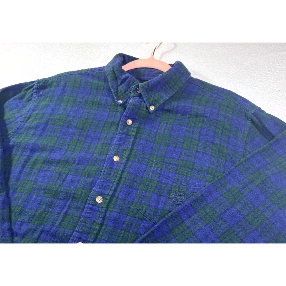 Chaps Mens XL Blue Green Black Watch Plaid Cotton Flannel Button Down Shirt